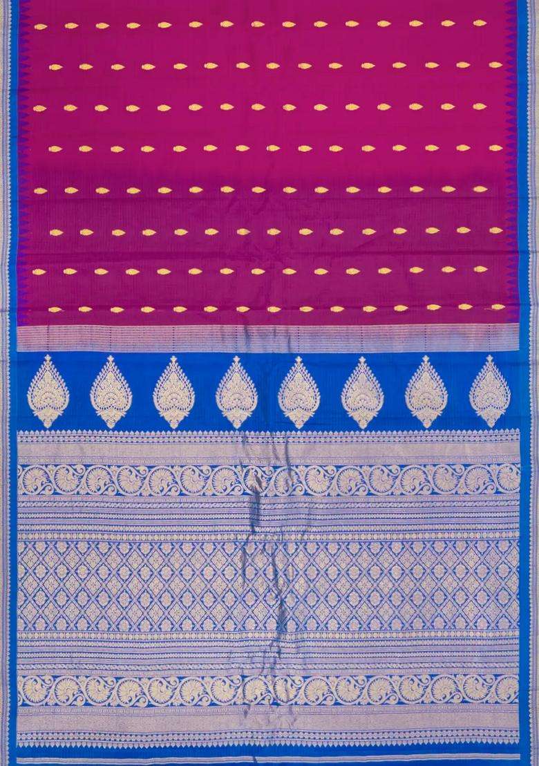 Magenta Handloom Gadwal Sico Saree With Cotton Body Silk Border With Buttas And Brocade Design For Women - Indya