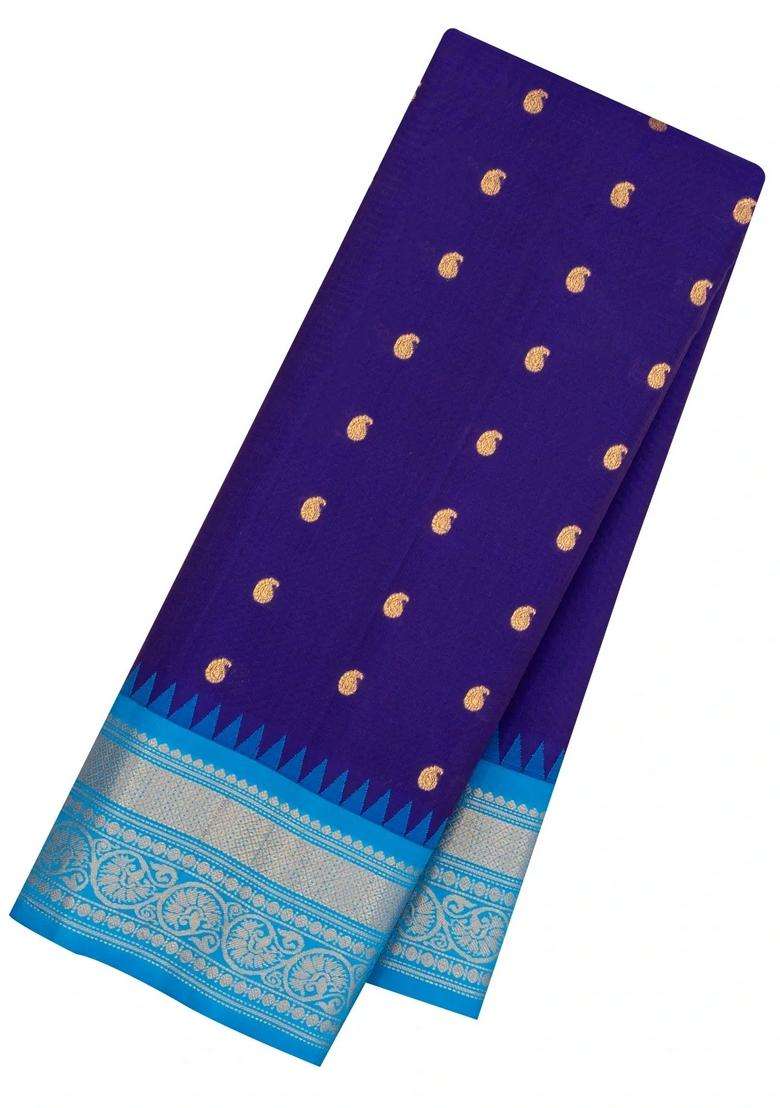 Purple Handloom Gadwal Sico Saree With Cotton Body Silk Border With Buttas And Brocade Design For Women - Indya