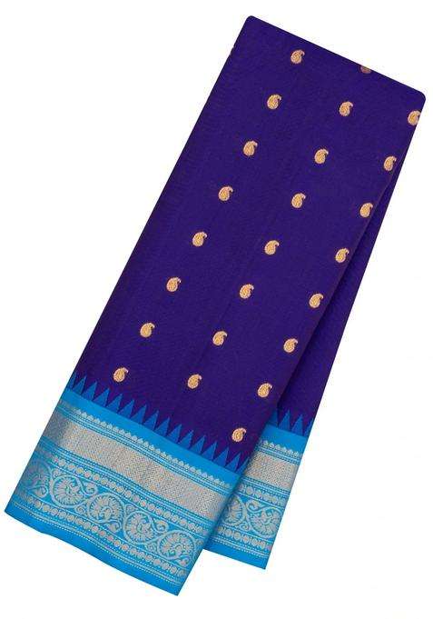 Purple Handloom Gadwal Sico Saree With Cotton Body Silk Border With Buttas And Brocade Design For Women