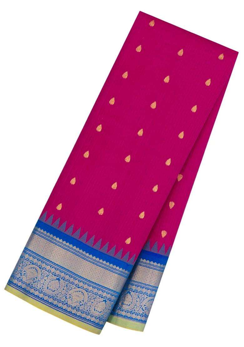 Pink Handloom Gadwal Sico Saree With Cotton Body Silk Border With Buttas And Brocade Design For Women - Indya