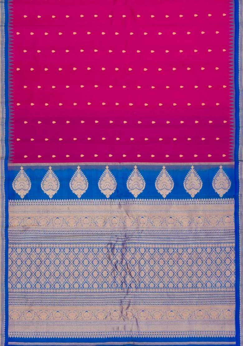 Pink Handloom Gadwal Sico Saree With Cotton Body Silk Border With Buttas And Brocade Design For Women - Indya