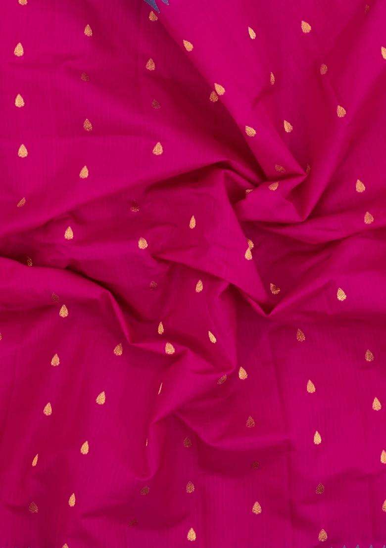 Pink Handloom Gadwal Sico Saree With Cotton Body Silk Border With Buttas And Brocade Design For Women - Indya