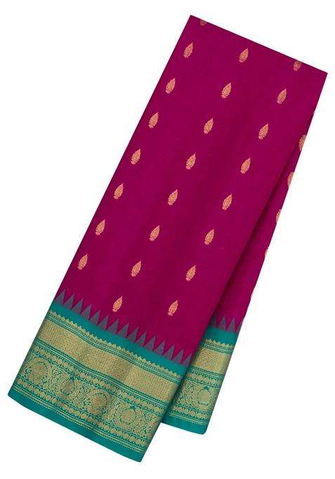 Pink Handloom Gadwal Sico Saree With Cotton Body Silk Border With Buttas And Brocade Design For Women