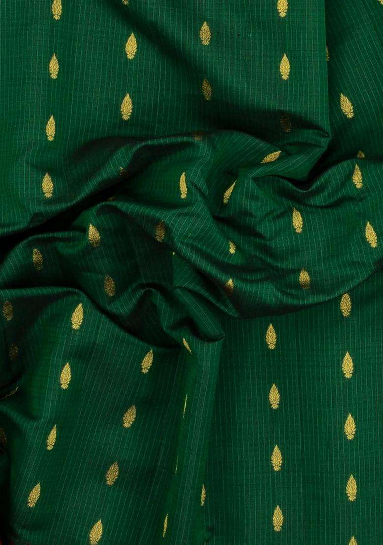 Green Handloom Gadwal Sico Saree With Cotton Body Silk Border With Buttas And Brocade Design For Women - Indya