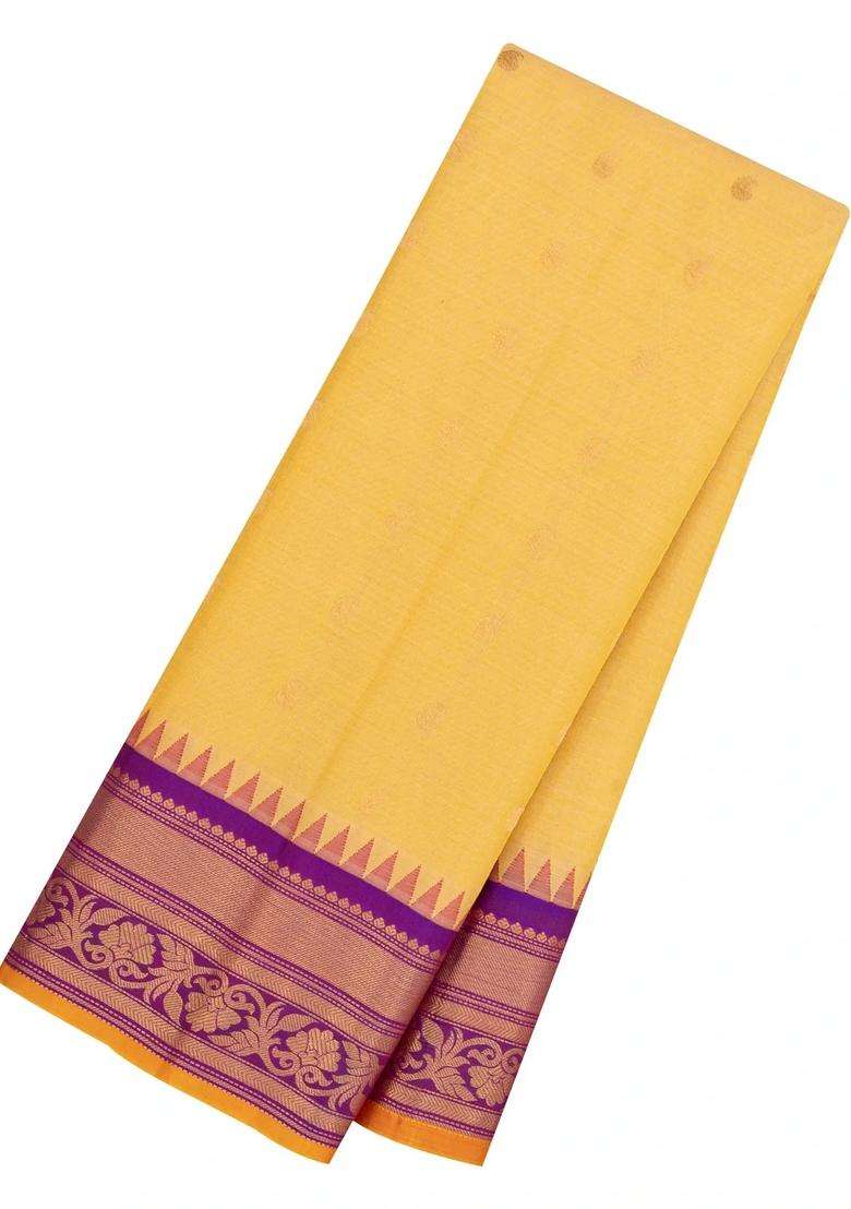 Sandal Handloom Gadwal Sico Saree With Cotton Body Silk Border With Buttas And Brocade Design For Women - Indya