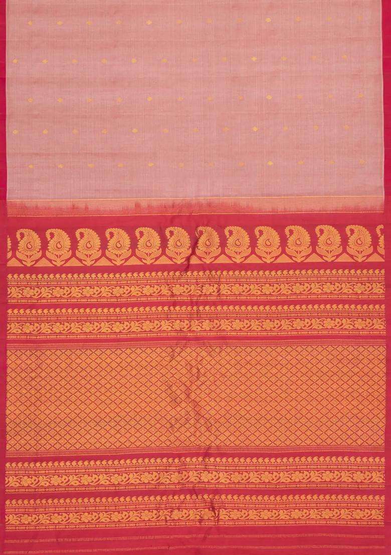 Peach Handloom Gadwal Silk Cotton Saree With Buttas With Buttas And Brocade Design For Women - Indya