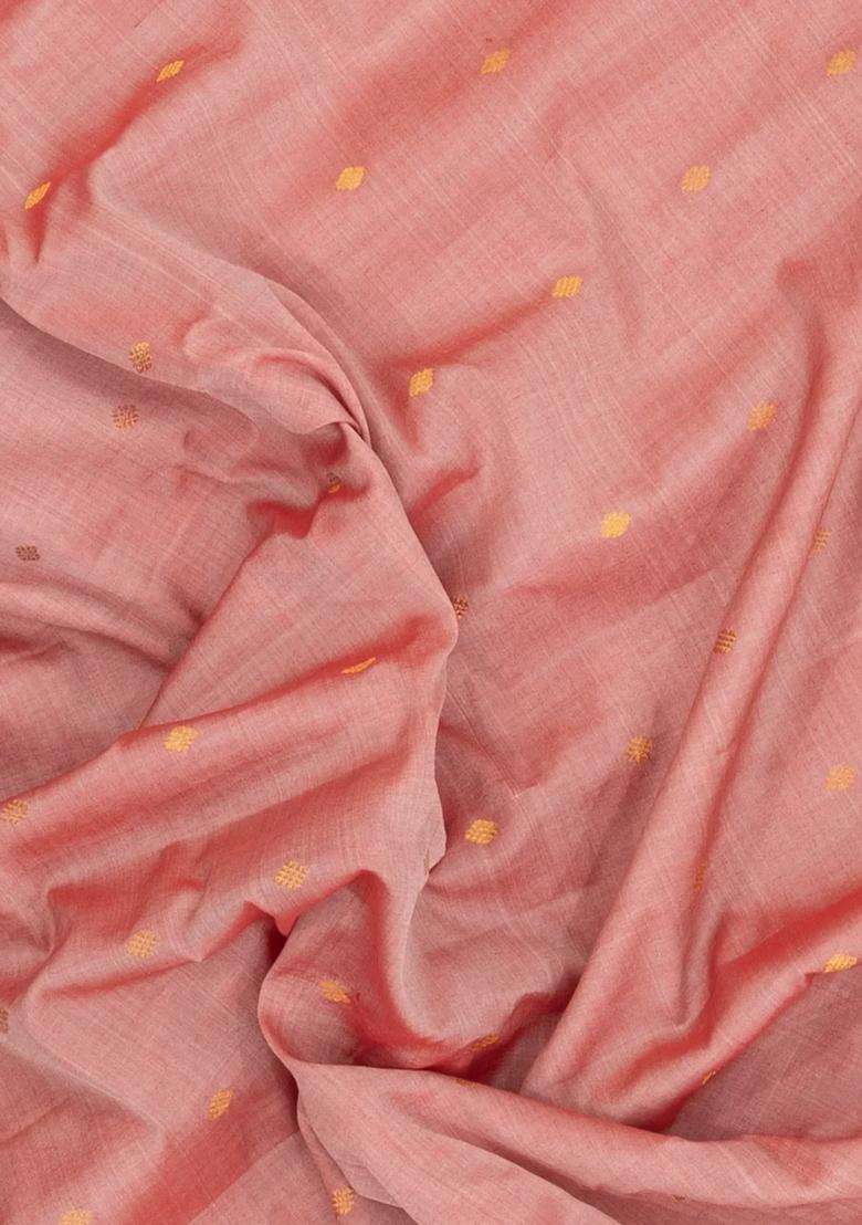 Peach Handloom Gadwal Silk Cotton Saree With Buttas With Buttas And Brocade Design For Women - Indya