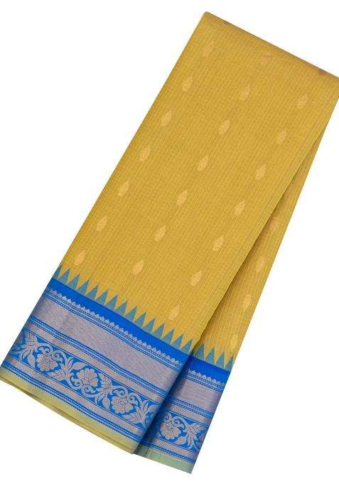 Sandal Handloom Gadwal Sico Saree With Cotton Body Silk Border With Buttas And Brocade Design For Women