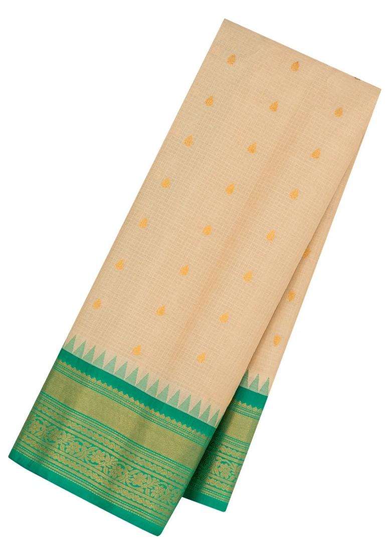 Taupe Handloom Gadwal Sico Saree With Cotton Body Silk Border With Buttas And Brocade Design For Women - Indya