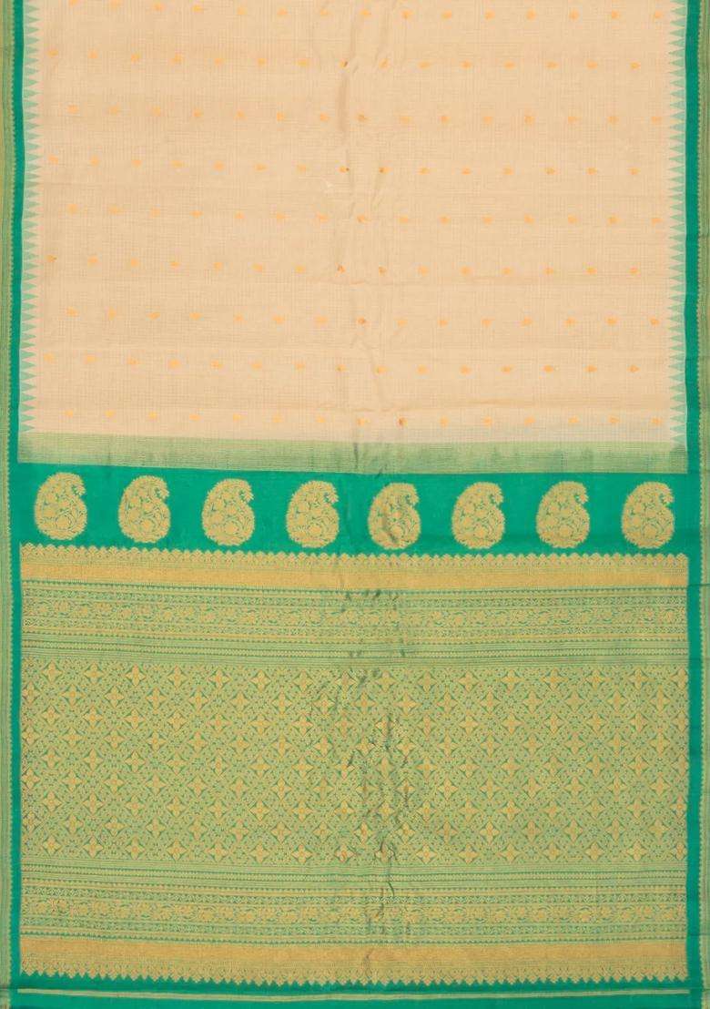 Taupe Handloom Gadwal Sico Saree With Cotton Body Silk Border With Buttas And Brocade Design For Women - Indya