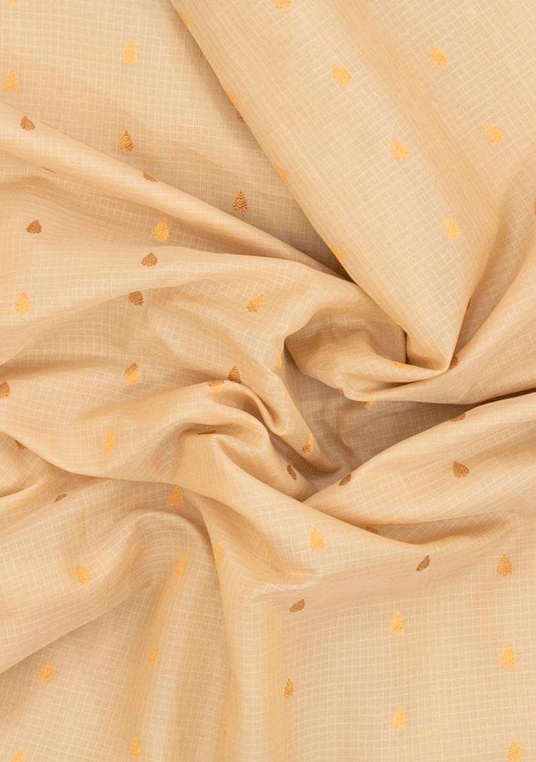 Taupe Handloom Gadwal Sico Saree With Cotton Body Silk Border With Buttas And Brocade Design For Women - Indya