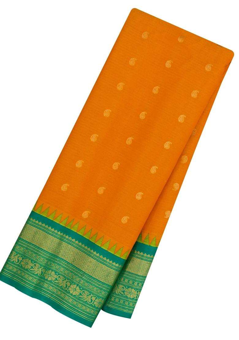 Mango Yellow Handloom Gadwal Sico Saree With Cotton Body Silk Border With Buttas And Brocade Design For Women - Indya