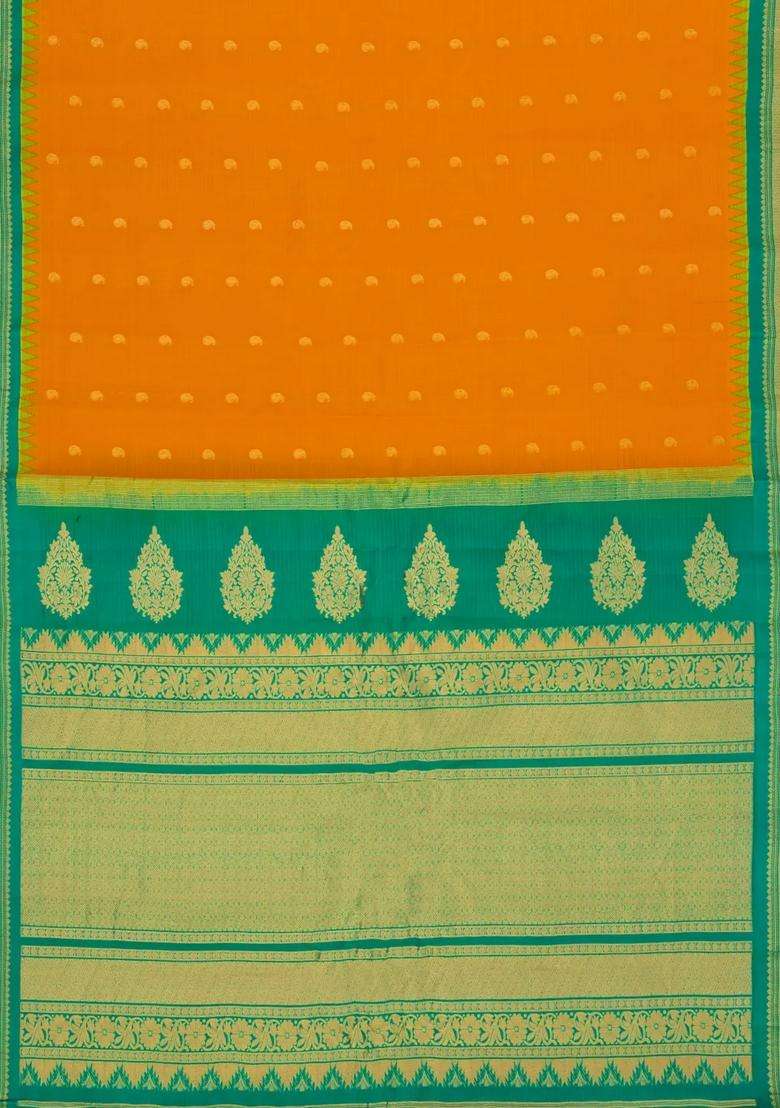 Mango Yellow Handloom Gadwal Sico Saree With Cotton Body Silk Border With Buttas And Brocade Design For Women - Indya