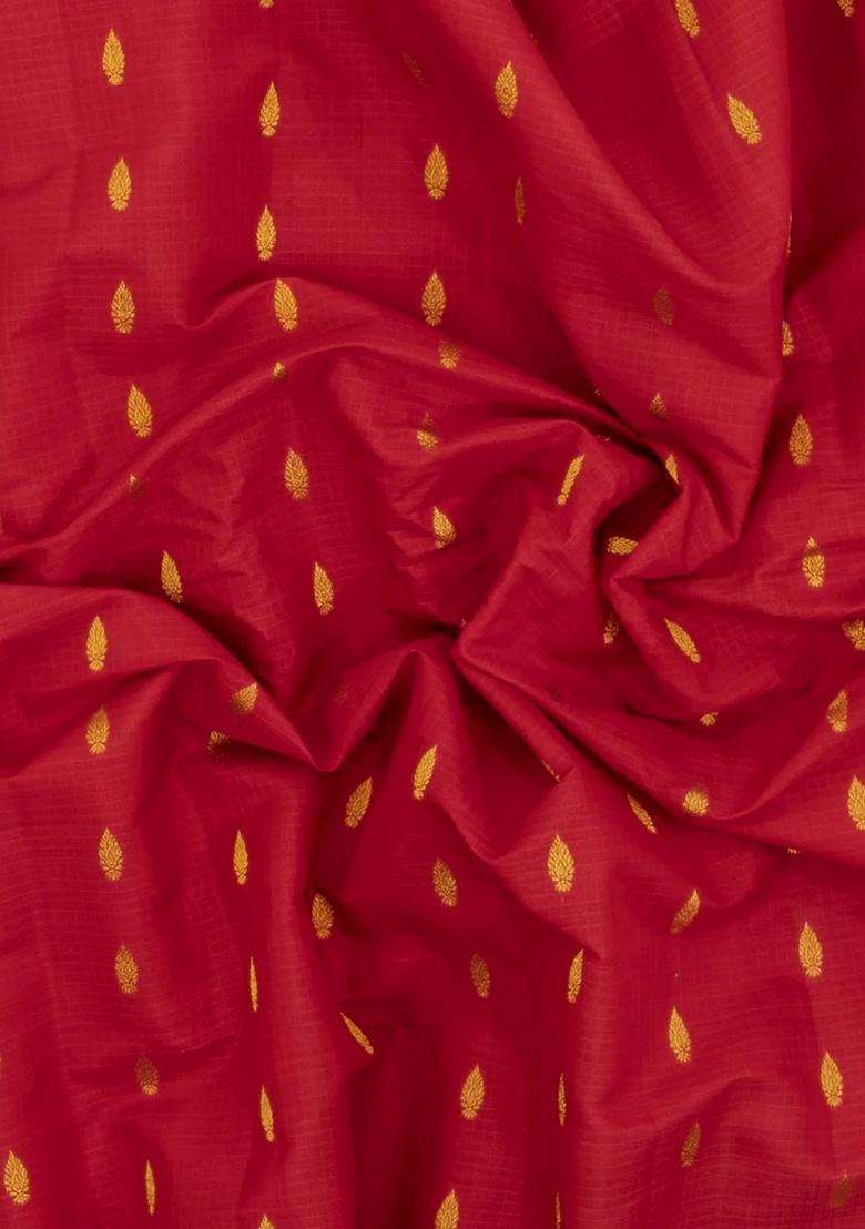 Crimson Handloom Gadwal Sico Saree With Cotton Body Silk Border With Buttas And Brocade Design For Women - Indya