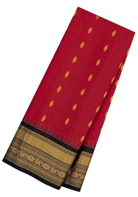 Crimson Handloom Gadwal Sico Saree With Cotton Body Silk Border With Buttas And Brocade Design For Women