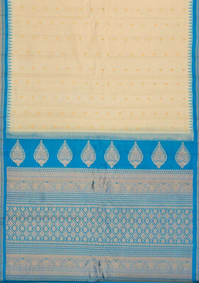 Off White Handloom Gadwal Sico Saree With Cotton Body Silk Border With Buttas And Brocade Design For Women - Indya