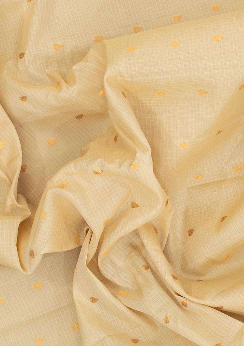Off White Handloom Gadwal Sico Saree With Cotton Body Silk Border With Buttas And Brocade Design For Women - Indya