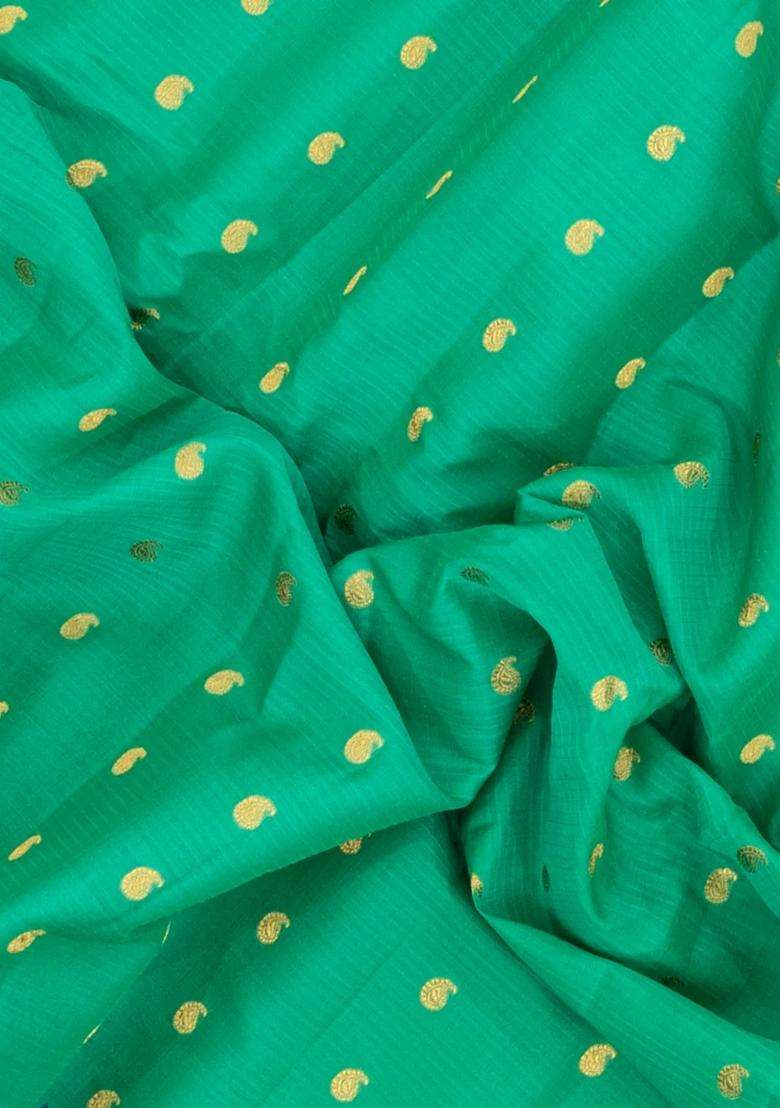 Aquamarine Handloom Gadwal Sico Saree With Cotton Body Silk Border With Buttas And Brocade Design For Women - Indya