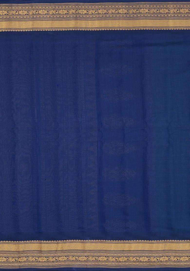 Aquamarine Handloom Gadwal Sico Saree With Cotton Body Silk Border With Buttas And Brocade Design For Women - Indya