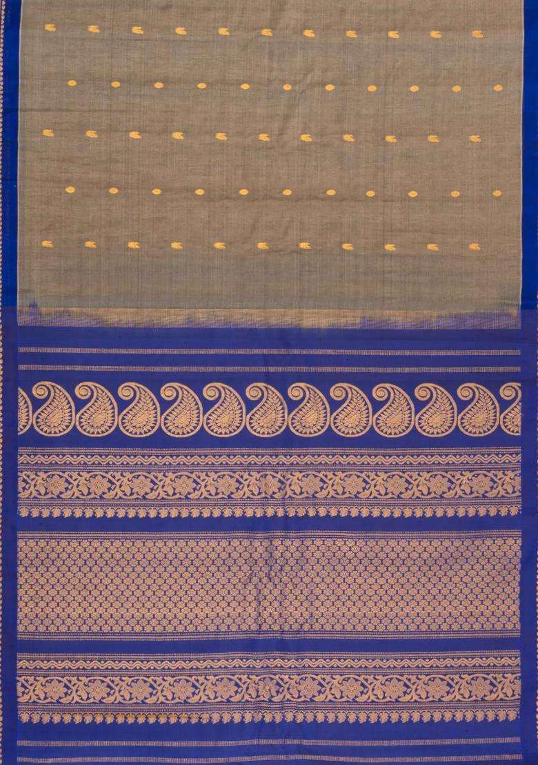 Grey Handloom Gadwal Silk Cotton Saree With Buttas With Buttas And Brocade Design For Women - Indya