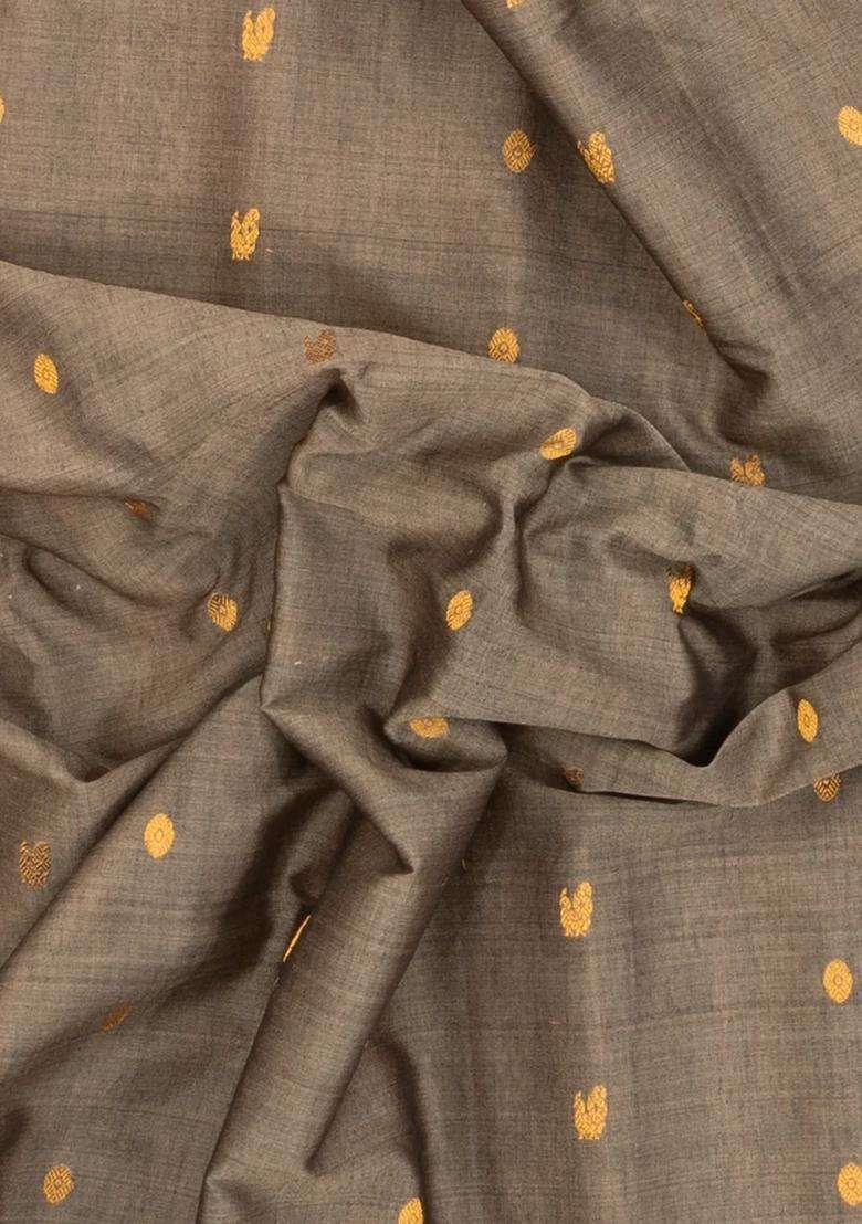 Grey Handloom Gadwal Silk Cotton Saree With Buttas With Buttas And Brocade Design For Women - Indya