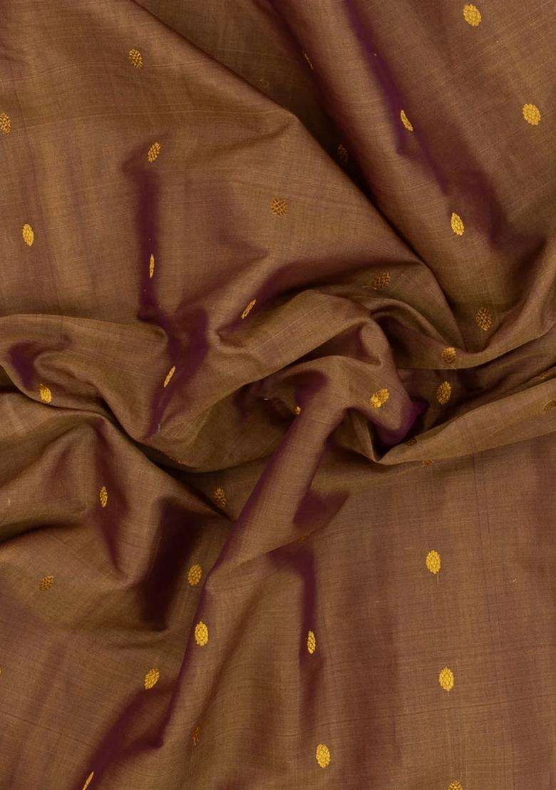 Dark Beige Handloom Gadwal Silk Cotton Saree With Buttas With Buttas And Brocade Design For Women - Indya