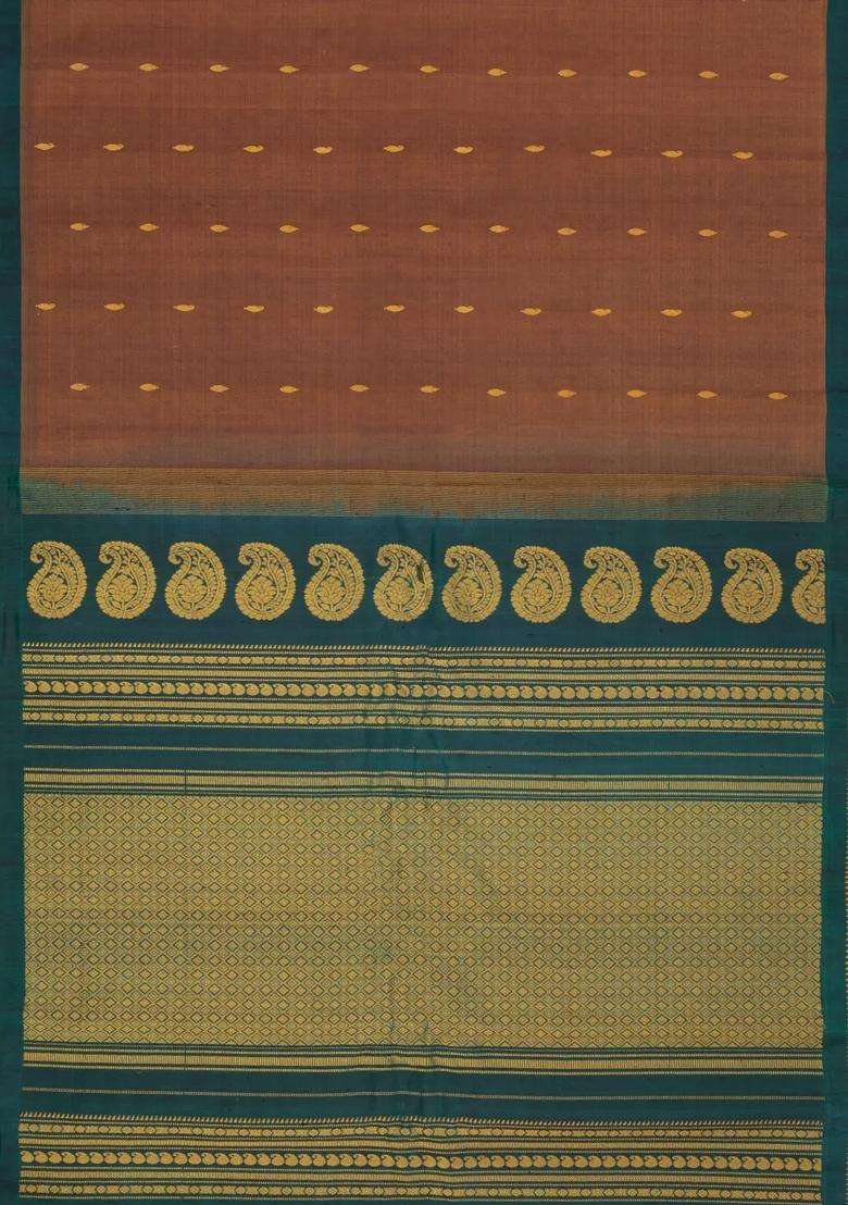 Brown Handloom Gadwal Silk Cotton Saree With Buttas With Buttas And Brocade Design For Women - Indya