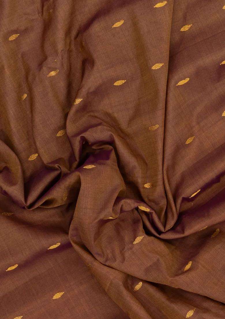 Brown Handloom Gadwal Silk Cotton Saree With Buttas With Buttas And Brocade Design For Women - Indya