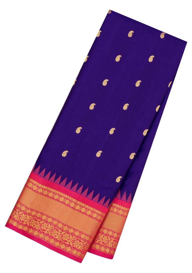 Purple Handloom Gadwal Silk Saree With Buttas Contrast Border With Buttas And Brocade Design For Women - Indya