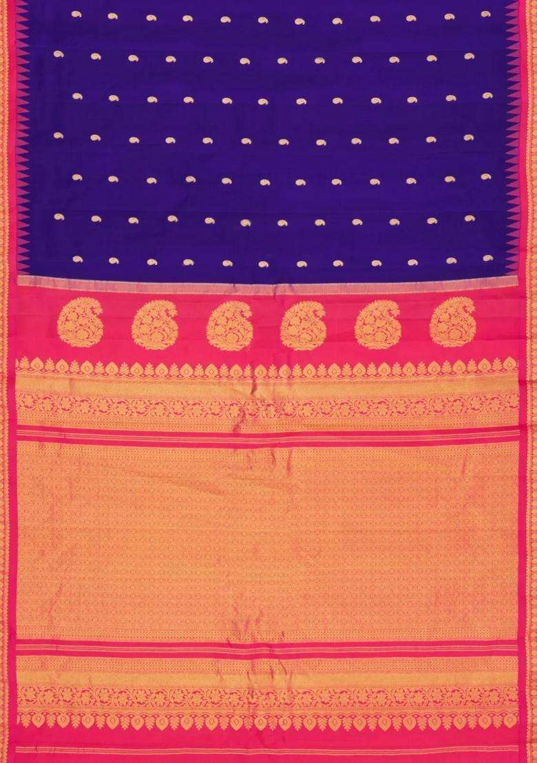 Purple Handloom Gadwal Silk Saree With Buttas Contrast Border With Buttas And Brocade Design For Women - Indya