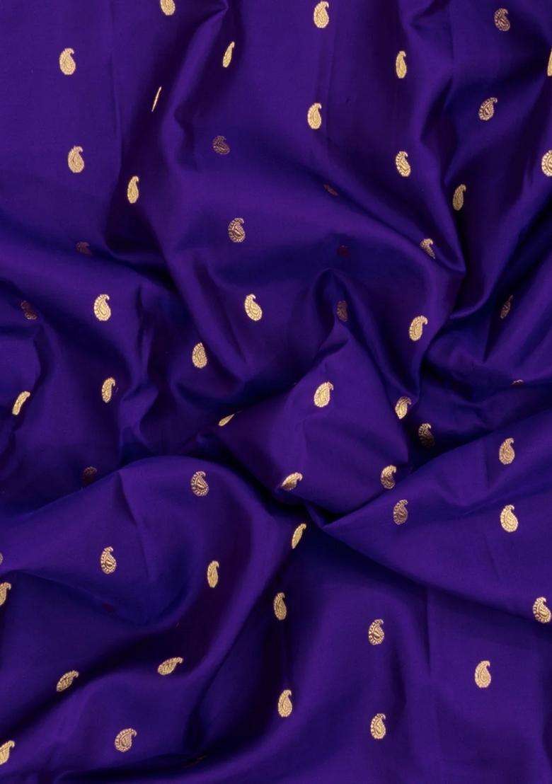 Purple Handloom Gadwal Silk Saree With Buttas Contrast Border With Buttas And Brocade Design For Women - Indya