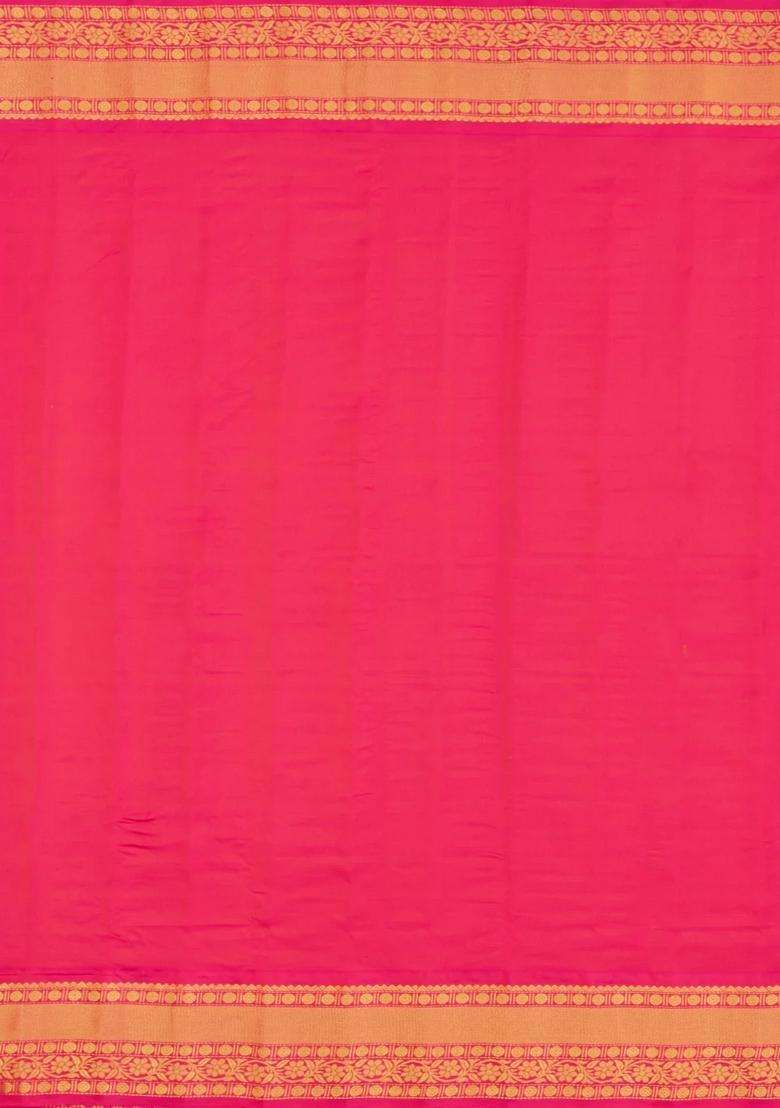 Purple Handloom Gadwal Silk Saree With Buttas Contrast Border With Buttas And Brocade Design For Women - Indya