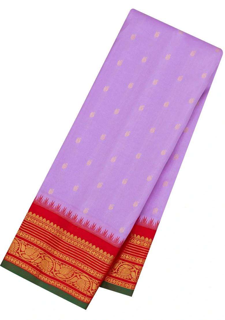 Lavander Lavender Handloom Gadwal Silk Saree With Buttas Contrast Border With Buttas And Brocade Design For Women - Indya