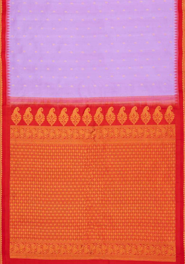 Lavander Lavender Handloom Gadwal Silk Saree With Buttas Contrast Border With Buttas And Brocade Design For Women - Indya