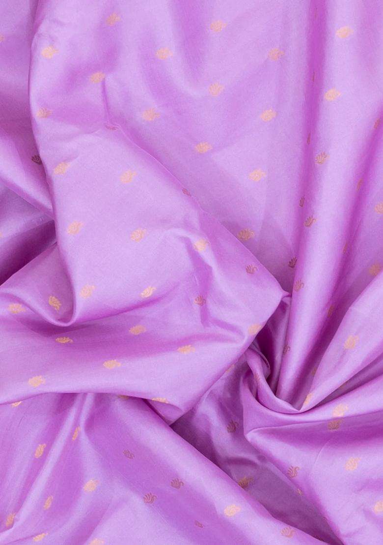 Lavander Lavender Handloom Gadwal Silk Saree With Buttas Contrast Border With Buttas And Brocade Design For Women - Indya