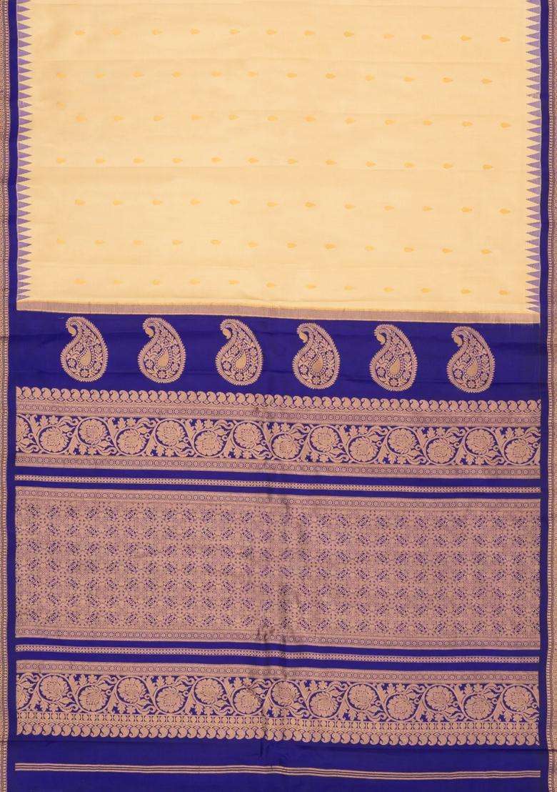 Sandal Handloom Gadwal Silk Saree With Buttas Contrast Border With Buttas And Brocade Design For Women - Indya