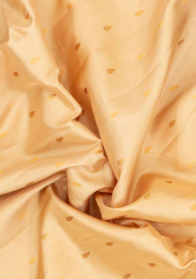 Sandal Handloom Gadwal Silk Saree With Buttas Contrast Border With Buttas And Brocade Design For Women - Indya