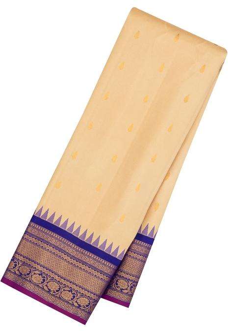 Sandal Handloom Gadwal Silk Saree With Buttas Contrast Border With Buttas And Brocade Design For Women