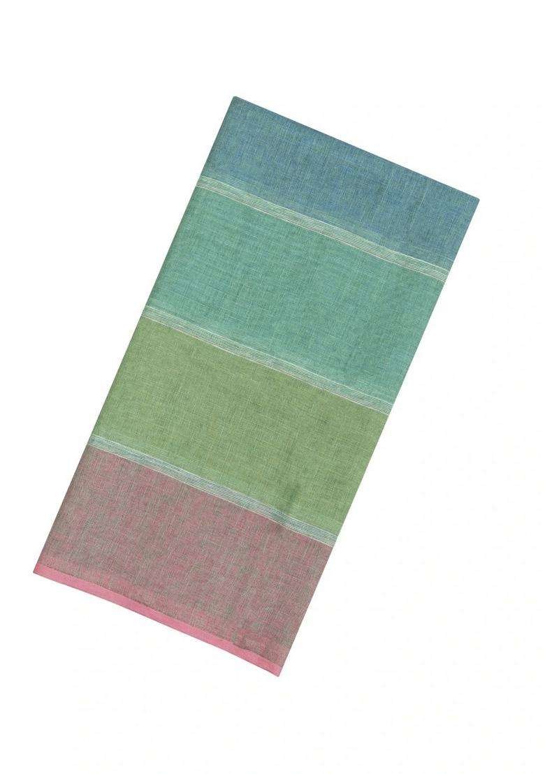 Multi Colour Handloom Linen Saree With Stripes With Checks And Stripes Design For Women - Indya
