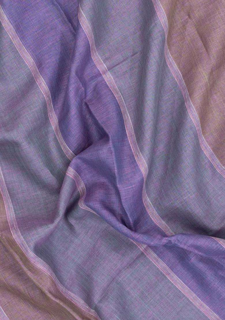 Multi Colour Handloom Linen Saree With Stripes With Checks And Stripes Design For Women - Indya