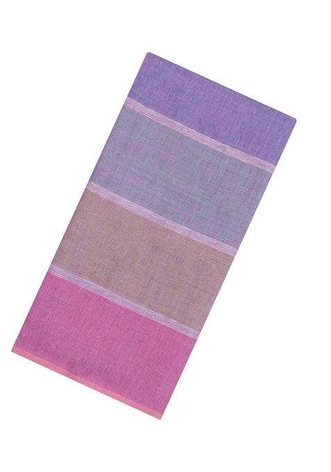 Multi Colour Handloom Linen Saree With Stripes With Checks And Stripes Design For Women