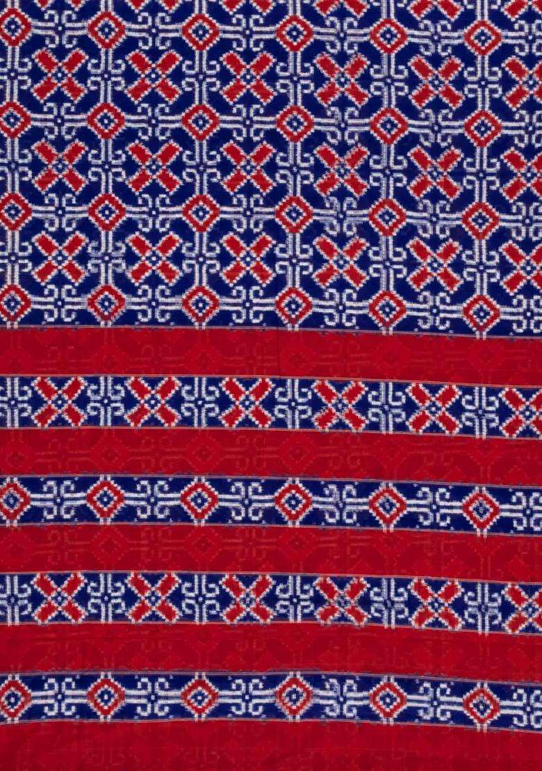 Blue Handwoven Orissa Cotton Saree With Tie Dye Motifs With Printed Design For Women - Indya