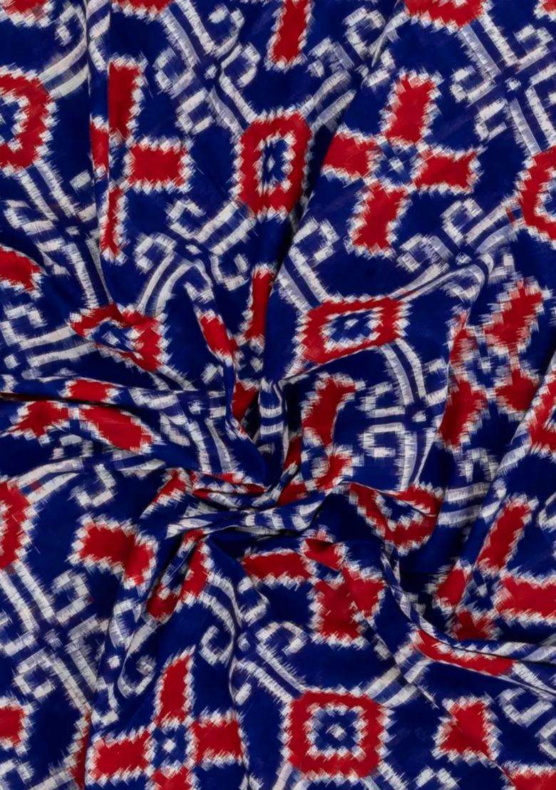Blue Handwoven Orissa Cotton Saree With Tie Dye Motifs With Printed Design For Women - Indya