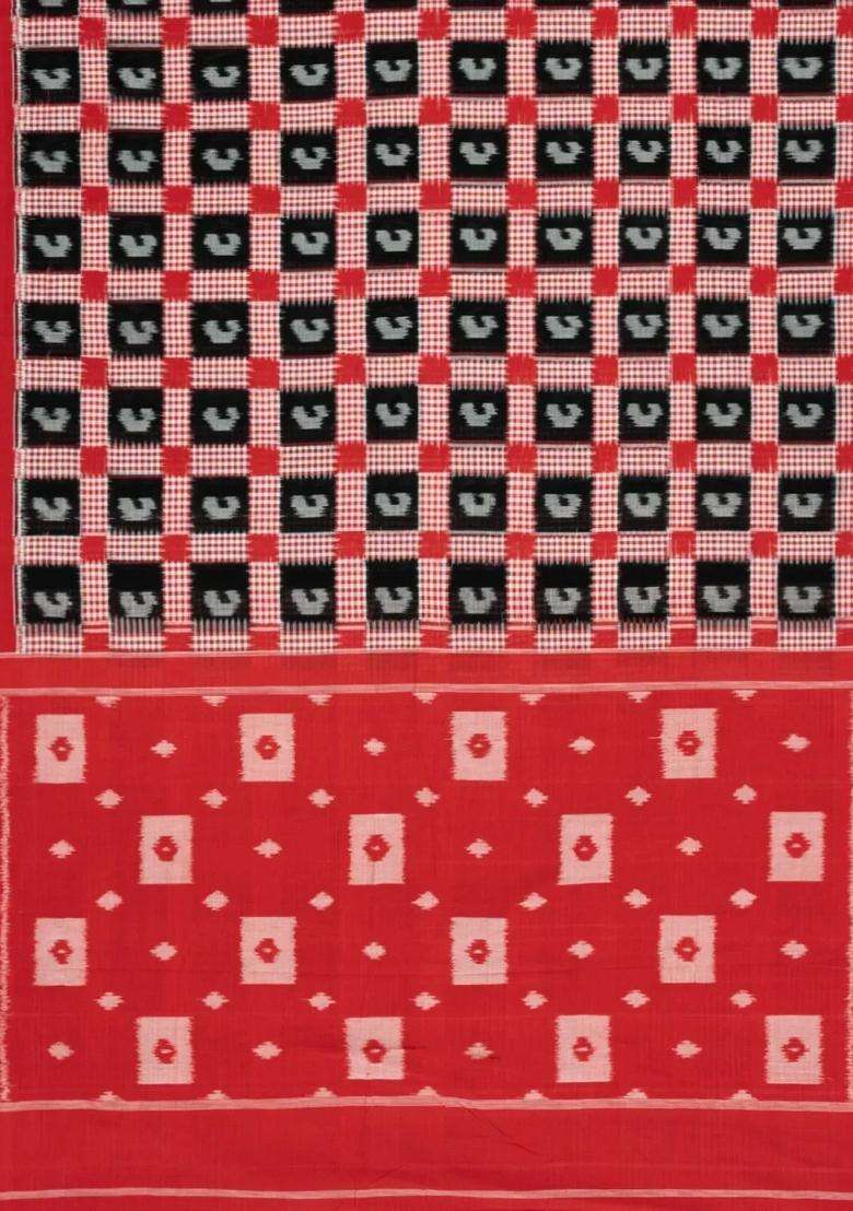 Black Handwoven Orissa Cotton Saree With Tie Dye Motifs With Printed Design For Women - Indya
