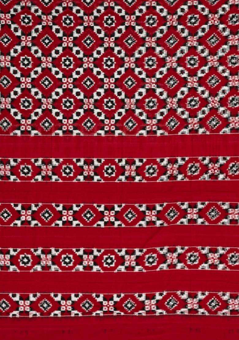 Crimson Handwoven Orissa Cotton Saree With Tie Dye Motifs With Printed Design For Women - Indya