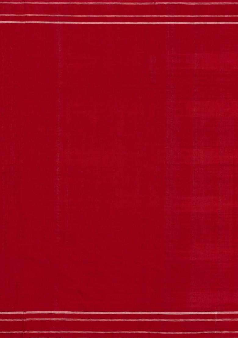 Crimson Handwoven Orissa Cotton Saree With Tie Dye Motifs With Printed Design For Women - Indya