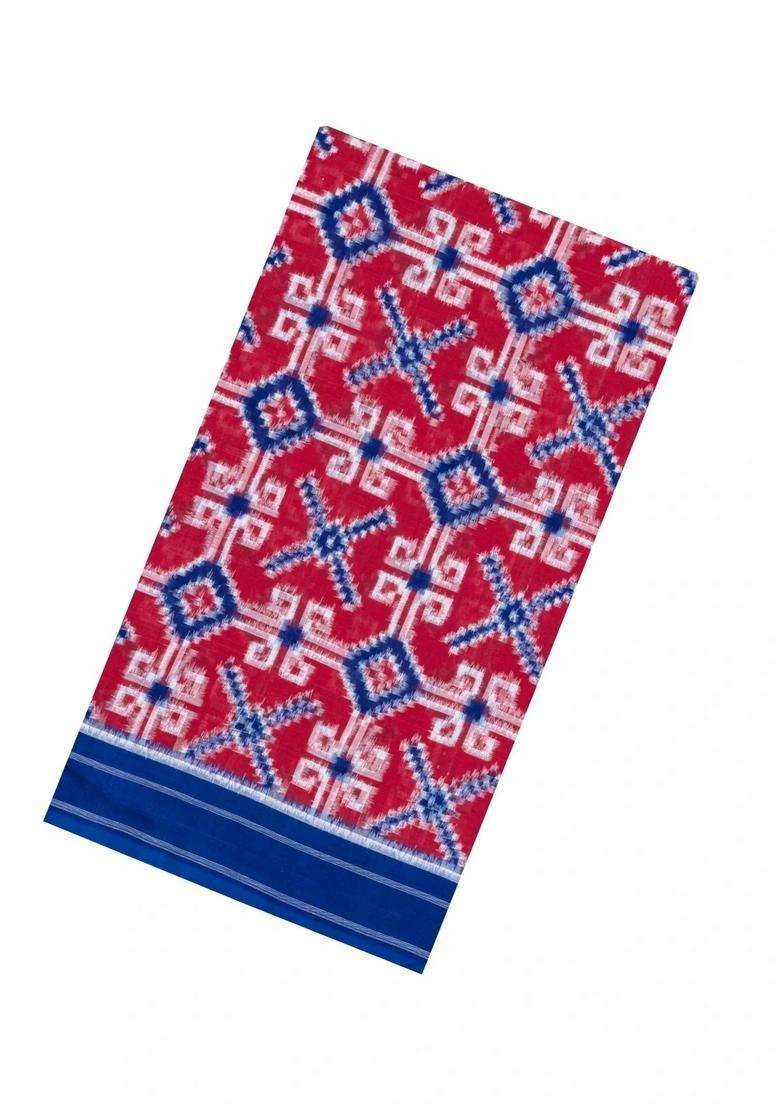 Red Handwoven Orissa Cotton Saree With Tie Dye Motifs With Printed Design For Women - Indya