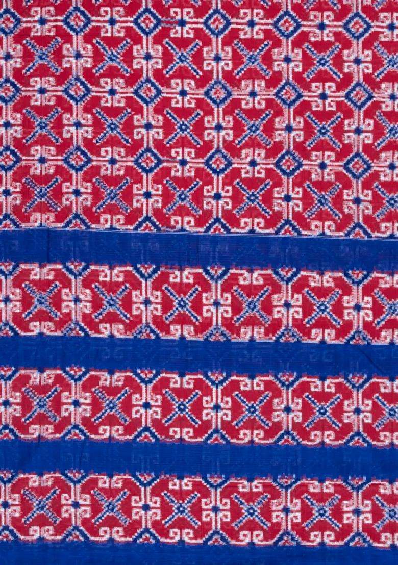 Red Handwoven Orissa Cotton Saree With Tie Dye Motifs With Printed Design For Women - Indya