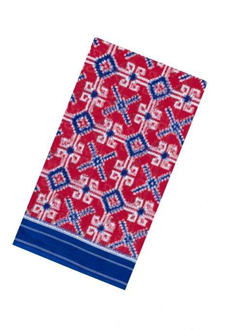 Red Handwoven Orissa Cotton Saree With Tie Dye Motifs With Printed Design For Women