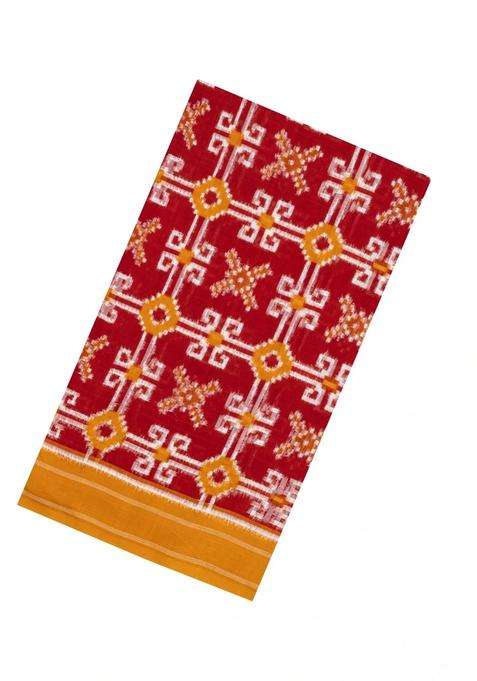 Red Handwoven Orissa Cotton Saree With Tie Dye Motifs With Printed Design For Women